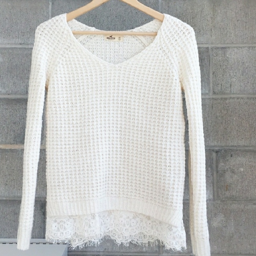 White waffle knit sweater